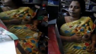 Villupuram shop working aunty saree udan mulai katugiral